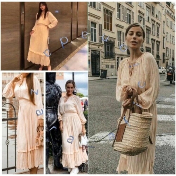 ZARA Peach Pink Maxi Pleated Voluminious Dress Size S - Picture 13 of 13